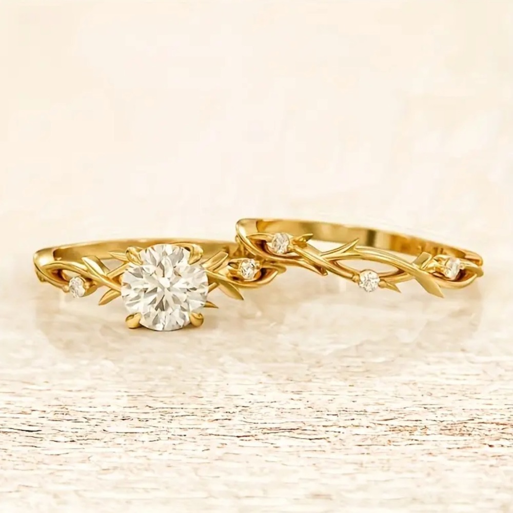 NEW Gold 14k Diamond Vine Shape Double Ring